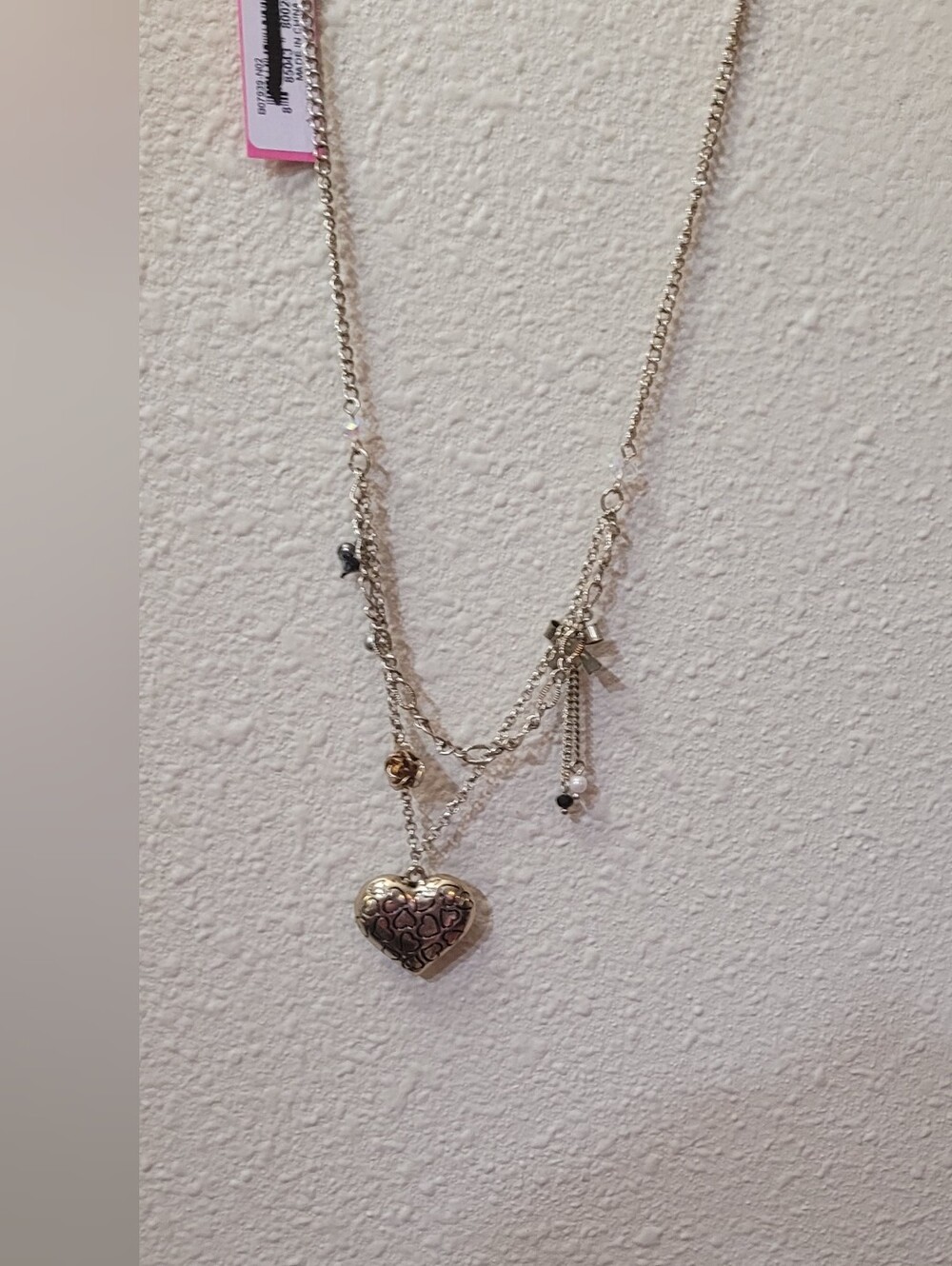 Betsey Johnson Silver-Tone Layered Heart Charm Necklace